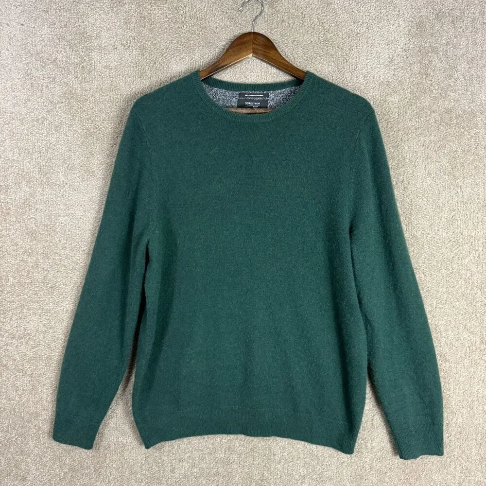 Nordstrom Sweater Mens Size Medium M Green Cashmere Crewneck Pullover Cozy Knit - Picture 1 of 7